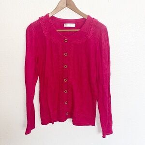 Peruvian Perfection 100% Cotton Hot Pink Size Medium Button Down Cardigan